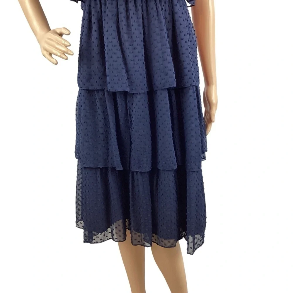 J.Crew Tiered Swiss Dot Tie Shoulder Dress Size 0 Blue